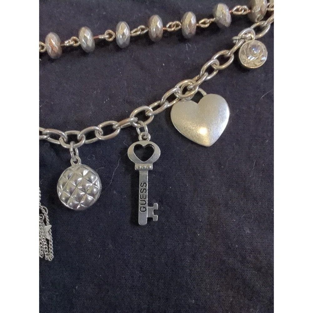 Vintage GUESS Double Strand Silver‎ Toned Charm Bracelet